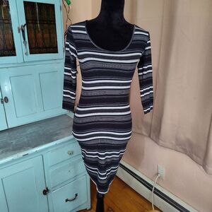 Mudd Dress XS Black & Grey Striped Bodycon Y2K